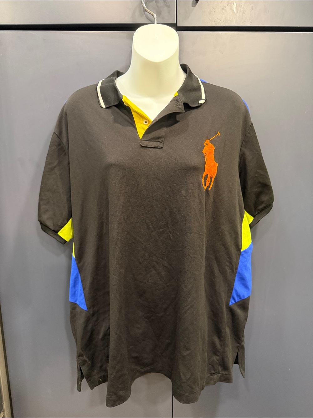 Polo by Ralph Lauren Black Polo Shirt with Yellow, Blue & Orange Details